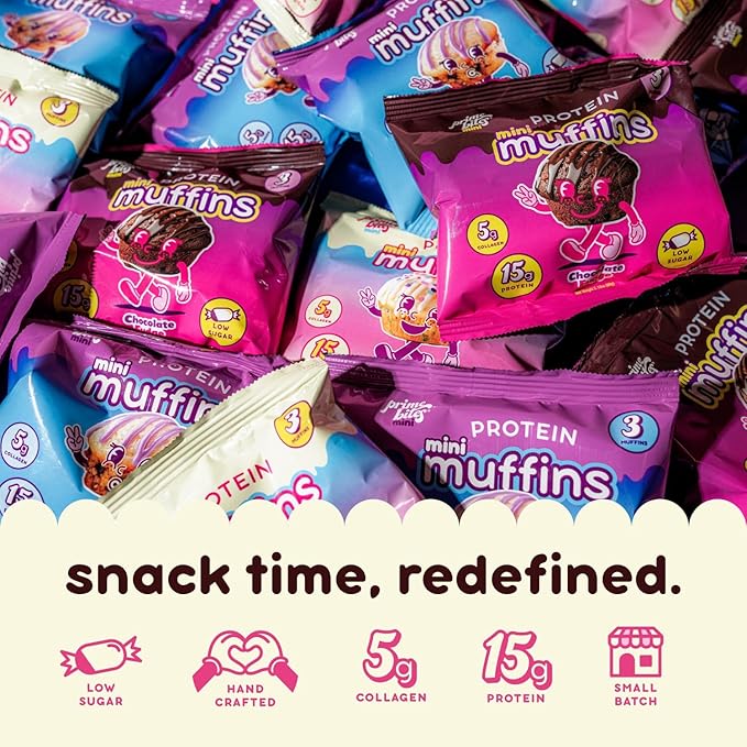 Prime Bites Minis | Protein Mini Muffins from Alpha Prime Supplements | High Protein, Collagen Fortified Low Sugar Treat | Delicious Snack | 12 Packs per Box - Chocolate Fudge