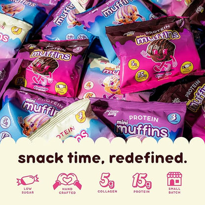 Prime Bites Minis | Protein Mini Muffins from Alpha Prime Supplements | High Protein, Collagen Fortified Low Sugar Treat | Delicious Snack | 12 Packs per Box - Chocolate Fudge