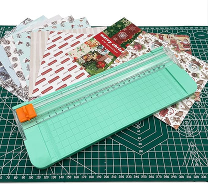 Paper Cutter, A4 Paper Trimmer with Security Safeguard & Side Ruler Portable Straight Edge Cutter for Scrapbooking Craft Paper, Photos, Label, Cardstock (Green)