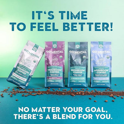 Organic Mushroom Decaffeinated Coffee Dark Roast, Swiss Water Water Process, Red Reishi & Chaga, Decaf for Calm and Relaxed Focus, Grade 1 Single Origin Peruvian 12oz - Ground (2 Pack)