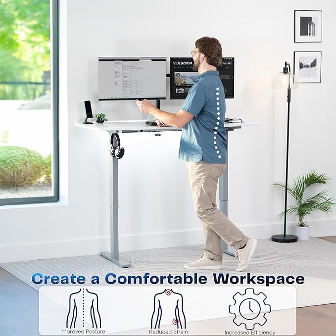VIVO Electric Dry Erase 60 x 24 in Standing Desk, Memory Height Adjustment, 1B Series, Whiteboard Top Gray Frame, DESK-KIT-1G6WE