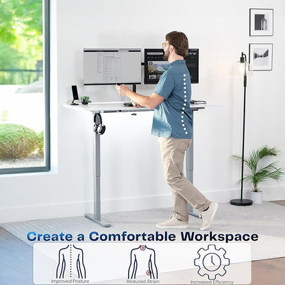 VIVO Electric Dry Erase 60 x 24 in Standing Desk, Memory Height Adjustment, 1B Series, Whiteboard Top Gray Frame, DESK-KIT-1G6WE