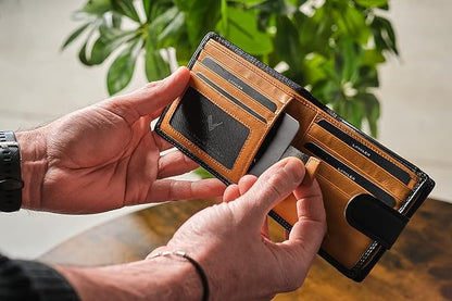 Soft Leather Wallet for Men - Mens Wallet Bifold with Zipper Coin Pocket - Holds Bills, Credit Cards, Coins - Carteras para Hombres Piel - Billeteras de Hombres Cuero Original - RFID Blocking.