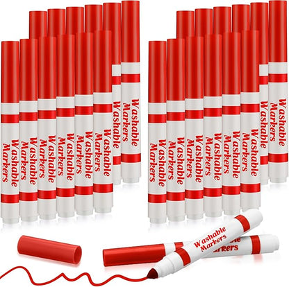Janlaugh 24 Pcs Washable Markers Bulk Broad Line Markers Coloring Conical Tip Large pens for art projects, Teachers, Party Favors, Donations(Red)