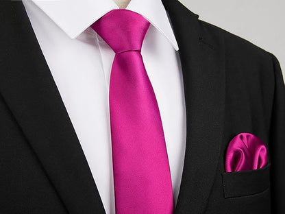 HISDERN Mens Solid Color Ties Formal Satin Necktie and Pocket Square Set Classic Wedding Business Tie & Handkerchief