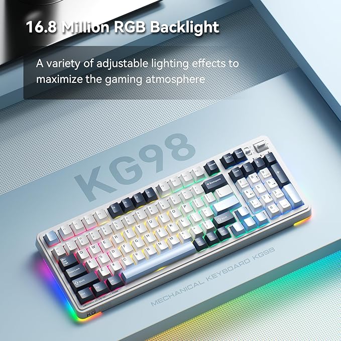 Machenike KG98 Mechanical Keyboard,Hot Swappable Custom Gaming Keyboard,Pre-lubed Linear Switches,RGB Sidelit,Tri-Mode 98 Keys Compact Layout for Gaming/Typing/Win/Mac/PC
