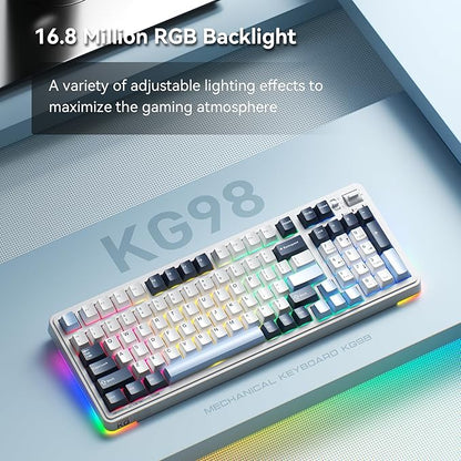 Machenike KG98 Mechanical Keyboard,Hot Swappable Custom Gaming Keyboard,Pre-lubed Linear Switches,RGB Sidelit,Tri-Mode 98 Keys Compact Layout for Gaming/Typing/Win/Mac/PC