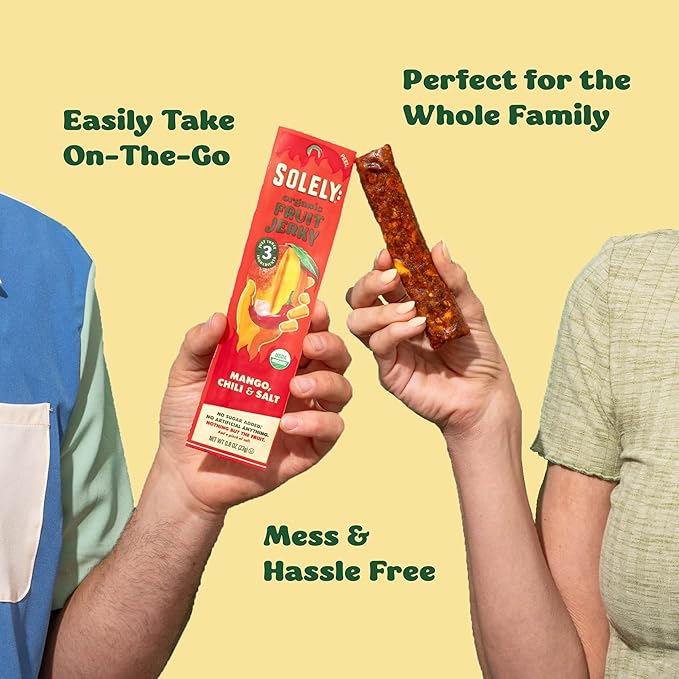 Solely - Organic Mango Fruit Jerky - 12 Individually Wrapped Fruit Strips - Fruit Leather Made from Dried Fruits - Healthy Snacks, Vegan - 0.8oz (23g)