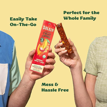 Solely - Organic Mango Fruit Jerky - 12 Individually Wrapped Fruit Strips - Fruit Leather Made from Dried Fruits - Healthy Snacks, Vegan - 0.8oz (23g)