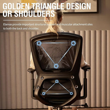 ELABEST Mesh Office Chair,Ergonomic Computer Desk Chair,Sturdy Task Chair- Adjustable Lumbar Support & Armrests,Tilt Function,Comfort Wide Seat,Swivel Home Office Chair (Black)
