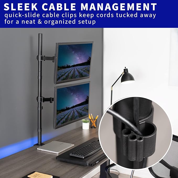 VIVO Extra Tall Vertically Stacked Dual Monitor Desk Mount Stand with 39 inch Stand-up Pole, Fully Adjustable Extended Arms, Fits 2 Screens up to 27 inches, STAND-V012T