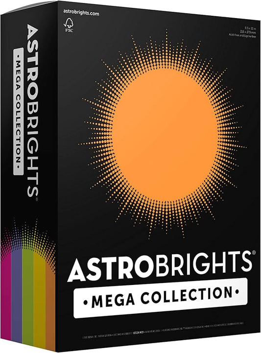 Astrobrights Mega Collection, Colored Paper, "Joyful" 5-Color Assortment, 625 Sheets, 24 lb/89 gsm, 8.5" x 11" - MORE SHEETS! (91624)