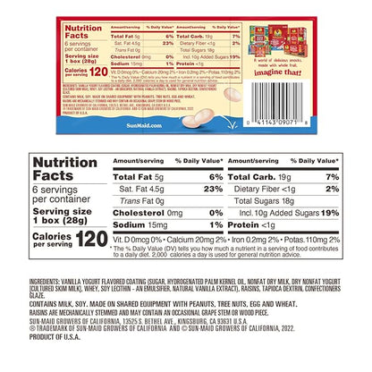 Sun-Maid Vanilla Yogurt Coated Raisins - (6 Pack) 1 oz Snack-Size Box - Yogurt Covered Dried Fruit for Lunches and Back To School Snacks