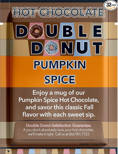Double Donut Pumpkin Spice Hot Chocolate Mix Packets, Flavored Pumpkin Spice Hot Cocoa Mix, 32 Count