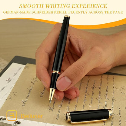 BEILUNER Luxury Rollerball Pen,24K Gold Trim,Noble and Elegant Designs,Schneider Ink Refill, Best Roller Ball Pen Gift Set for Men & Women, Professional, Executive Office, Nice Pens