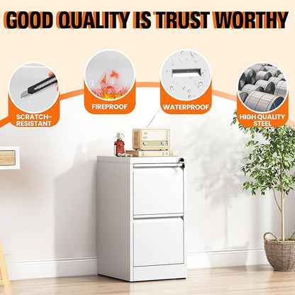 2-Drawer Locking Vertical File Cabinet, Metal Storage Cabinet for Office/Home – Secure Vertical Filing for Letter/Legal/A4/F4 Documents, Easy to Assemble Steel Cabinet (White, 2 Drawer-28 H)
