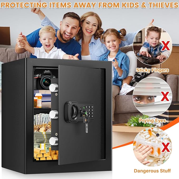 16.53'' Tall Fireproof Safe Box, 2.3 Cuft Home Safety Box with Fireproof Waterproof Bag, Anti-Theft Security Document Safe with Combination Lock & Removable Shelf, Large Safes for Home Cash Medicine
