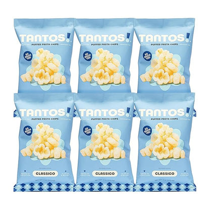 Tantos! Puffed Pasta Chips, Healthy Pasta Snack by Top Chef Joe Sasto, As Seen on Shark Tank, Plant Based, Low Calorie, Crunchy Chips, Variety Pack, Marinara, Pesto, Cacio e Pepe, Classico, Gourmet Bold Flavors, 4 oz 6 Pack of Classico