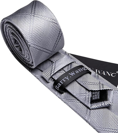 Barry.Wang Tie Sets for Men Silk Solid Necktie Stain Ties Handkerchief Pocket Square Cufflinks Wedding Business Dyed