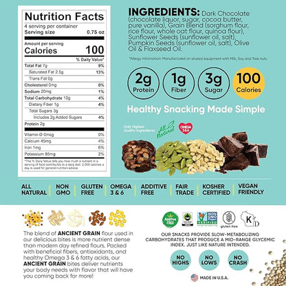 Good Source Snacks Dark Chocolate Bites & Ancient Grains, Sunflower Pumpkin Seed, 3 Pack, 3 oz, Vegan, Gluten Free, Non GMO, Kosher Protein Bites