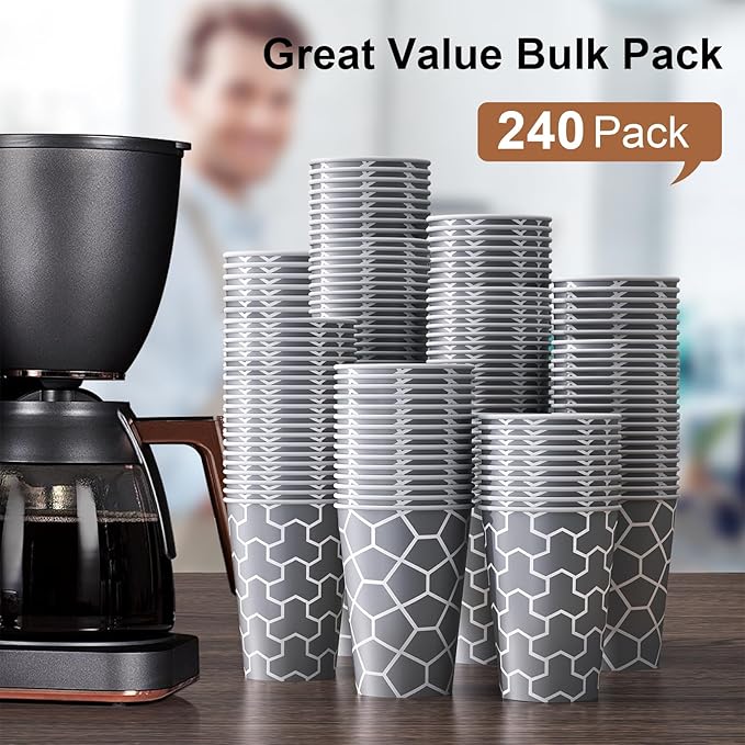 Coffee Cups 12 oz Paper Cups 240 Pack, Disposable Coffee Cups 12 oz Hot Cup, Disposable Cups Paper Insulated Cup for Cold Hot Drinks