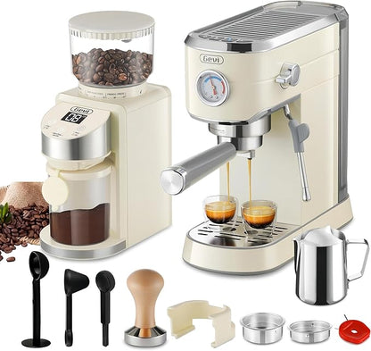 Gevi 20 Bar Espresso Coffee Machine with Burr Grinder Set | 35 Precise Grind Settings | Milk Frother for Latte Cappuccino | Professional Home Barista Kit | Gift for Coffee Lovers