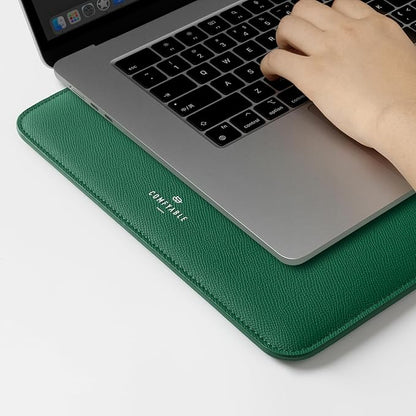 Comfyable Laptop Sleeve 14 Inch Precisely Compatible with MacBook Pro M4 M3 M2 M1 Pro/Max 2024, Genuine Leather Cover Case, Leafy Green