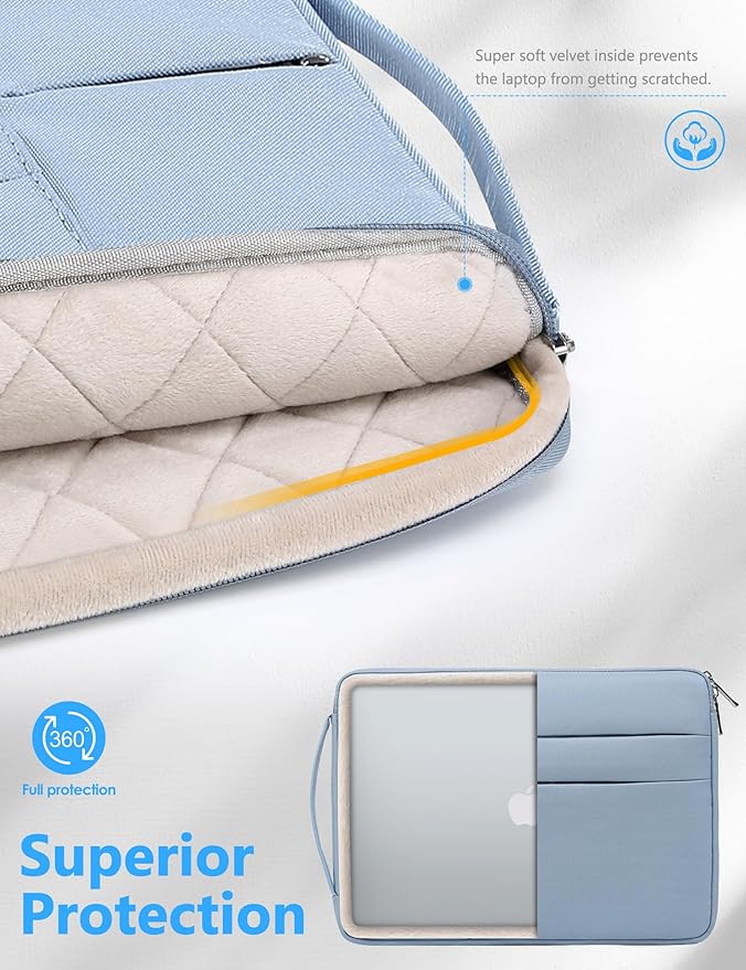 HYZUO 15-16 Inch Laptop Sleeve Bag for MacBook Pro 16 M4/M3/M2/M1 2025-2019, 15" Surface Book, Portable NoteBook Case for 15" 15.6" HP Dell Lenovo ThinkBook Asus Acer Samsung HUAWEI, Pale Blue