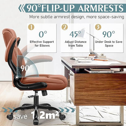 Leather Office Chair, PU Home Computer Desk Chairs with Ergonomic Back Support, 360°Swivel Free，Small Gaming Chair with Wheels and Adjustable Armrests, for Short People Use