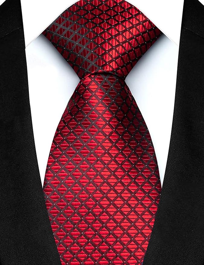 JEMYGINS Mens Solid Color Plaid Tie and Lapel Pin Necktie Pocket Square and Tie Clip with Sets for Business Casual 4PCS