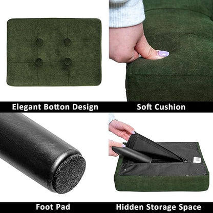 CAROLMADE Ottoman Foot Rest, Suede Small Ottoman Foot Stool with Legs Modern Footstool Ottomans for Living Room Entryway Office, Green