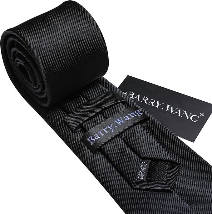 Barry.Wang Tie Sets for Men Silk Solid Necktie Stain Ties Handkerchief Pocket Square Cufflinks Wedding Business Dyed