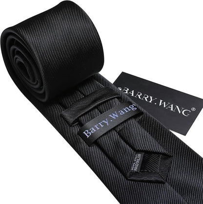 Barry.Wang Tie Sets for Men Silk Solid Necktie Stain Ties Handkerchief Pocket Square Cufflinks Wedding Business Dyed