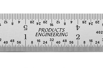 PEC Tools High Precision Metal Ruler, 6 Inch Rigid Machinist Rule, 4R Graduation (1/8", 1/16", 1/32", 1/64"), Carbon Steel with Satin Chrome Finish, Trusted by Professionals, Made in USA
