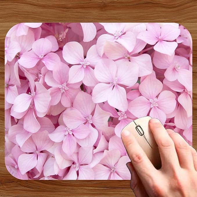 Floral Pattern Flower Mouse Pad Mat Mousepad for Desk Computer Laptop PC Gaming Home or Office Gift for Her Flowers (Pink Hydrangea MP103)