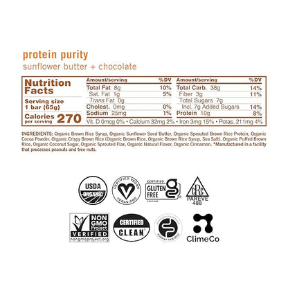 GoMacro MacroBar Organic Vegan Protein Bars - Sunflower Butter + Chocolate (2.3 Ounce Bars, 12 Count