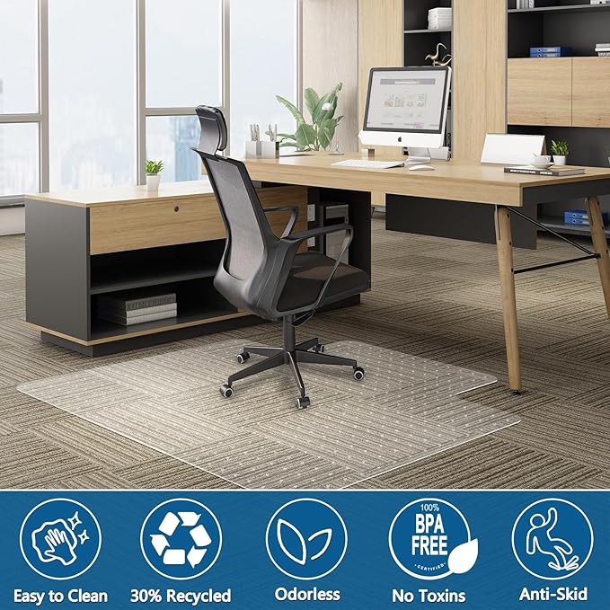 Office Chair Mat for Carpet, 45" x 53" Low Pile Carpet Protector Mat for Office Chair, Under Desk Office Mats for Rolling Chairs, Easy Glide, with Lip