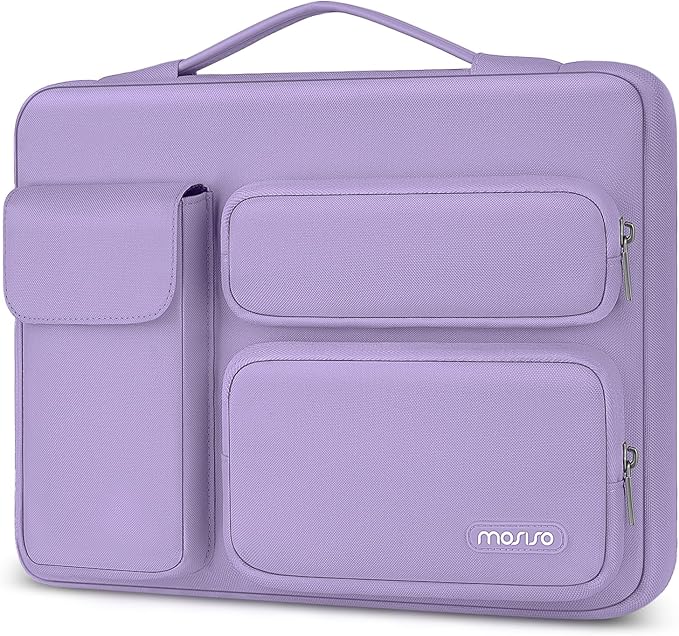 MOSISO 360 Protective Laptop Case 13.3 inch, 13-13.3 inch Laptop Sleeve Compatible with MacBook Air/Pro 13 / Pro 14, HP Dell ASUS Lenovo,Side Open Bag with 2 Raised&1 Flapover Pockets, Purple