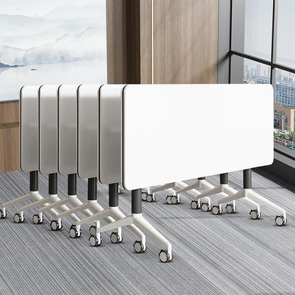 Folding Conference Table On Wheels, 6 Pack White Office Conference Room Tables for 6-16 Person Modular Meeting Table Modern Conference Training Table for Office Classroom(70.8IN)