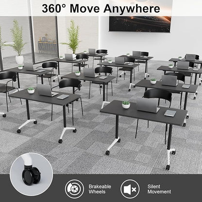 Folding Conference Table, 6 Pack Foldable Rolling Conference Room Tables Meeting Seminar Table Modern Conference Training Table for Office Classroom(Black, 47.2IN, 8)