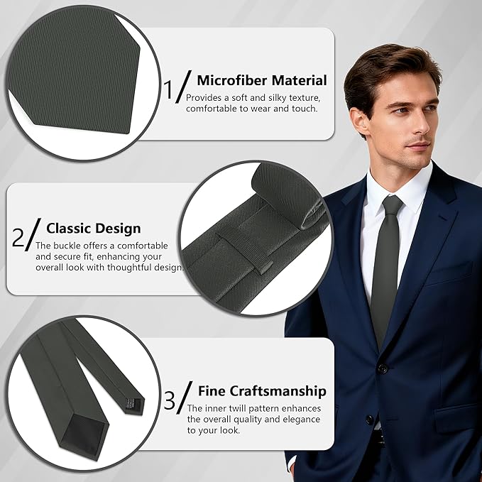 Fineknot Black Ties for Men, Formal Neckties for Men, Solid Color Mens Ties for Business, Wedding, Party, Mens Neck Tie