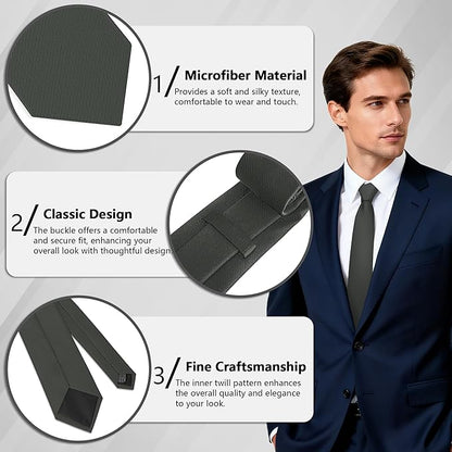 Fineknot Black Ties for Men, Formal Neckties for Men, Solid Color Mens Ties for Business, Wedding, Party, Mens Neck Tie