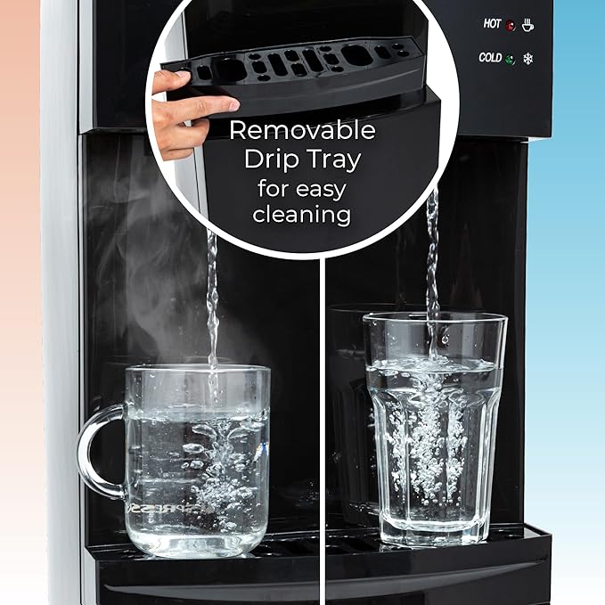 Igloo Top Loading Water Cooler for Hot & Cold Dispenser – Black, Holds 3 & 5 Gallon Jugs, Child Safety Lock – for Homes, Kitchens, Offices, Dorms