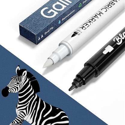 Fabric Marker for Clothes 2PCS - Wash-Resistant, No Bleed, Quick Dry Professional Dual Tip Pen - Permanent Paint for Clothing, Canvas Cover Stains - DIY Art Crafting White &Black