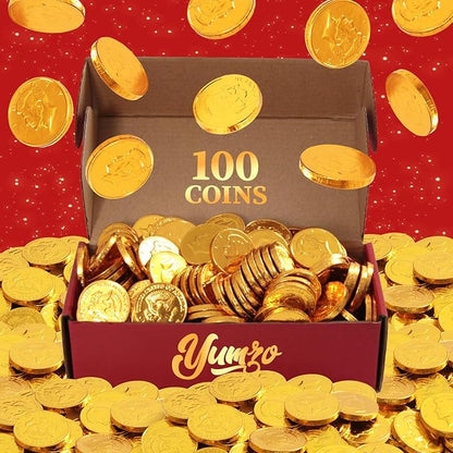 Gold Chocolate Coins, 100 Pack of Gold Chocolate Coins Bulk, Ideal Coin Candy for Themed Parties, Events and Celebrations, Perfect for Gift Bags and Festive Decorations Christmas and st patricks day.