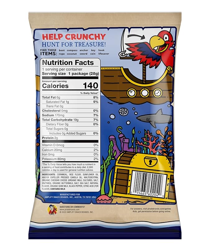 Pirate's Booty Aged White Cheddar Cheese Puffs, Gluten-Free, Kids Snacks, 1oz (12ct)