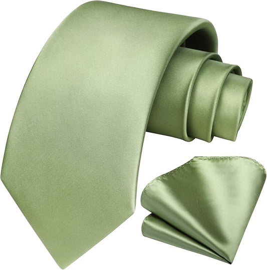 HISDERN Mens Solid Color Ties Formal Satin Necktie and Pocket Square Set Classic Wedding Business Tie & Handkerchief