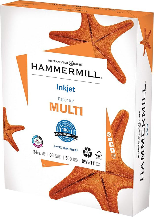 Hammermill Printer Paper, Multipurpose Inkjet Paper 24 lb, 8.5 x 11 - 1 Ream (500 Sheets) - 96 Bright, Made in the USA, 105050R
