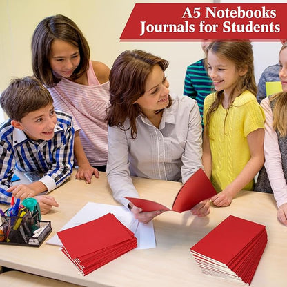 Mimorou 100 Pcs Kraft Notebook Journals 5.5 Inch x 8.3 Inch A5 Softcover Notebooks Bulk for Writing Sketch Office Notepad with 60 Pages 30 Sheets (Multicolor,Lined) (Red,Lined)