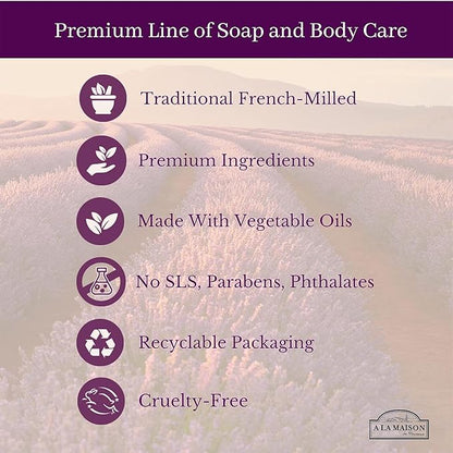 A LA MAISON French Liquid Hand Soap, Almond - Natural Hand Wash Made with Essential Oils - Biodegradable, Plant-Based, Vegan, Cruelty-Free, Alcohol & Paraben Free (16.9 oz, 6 Pack)